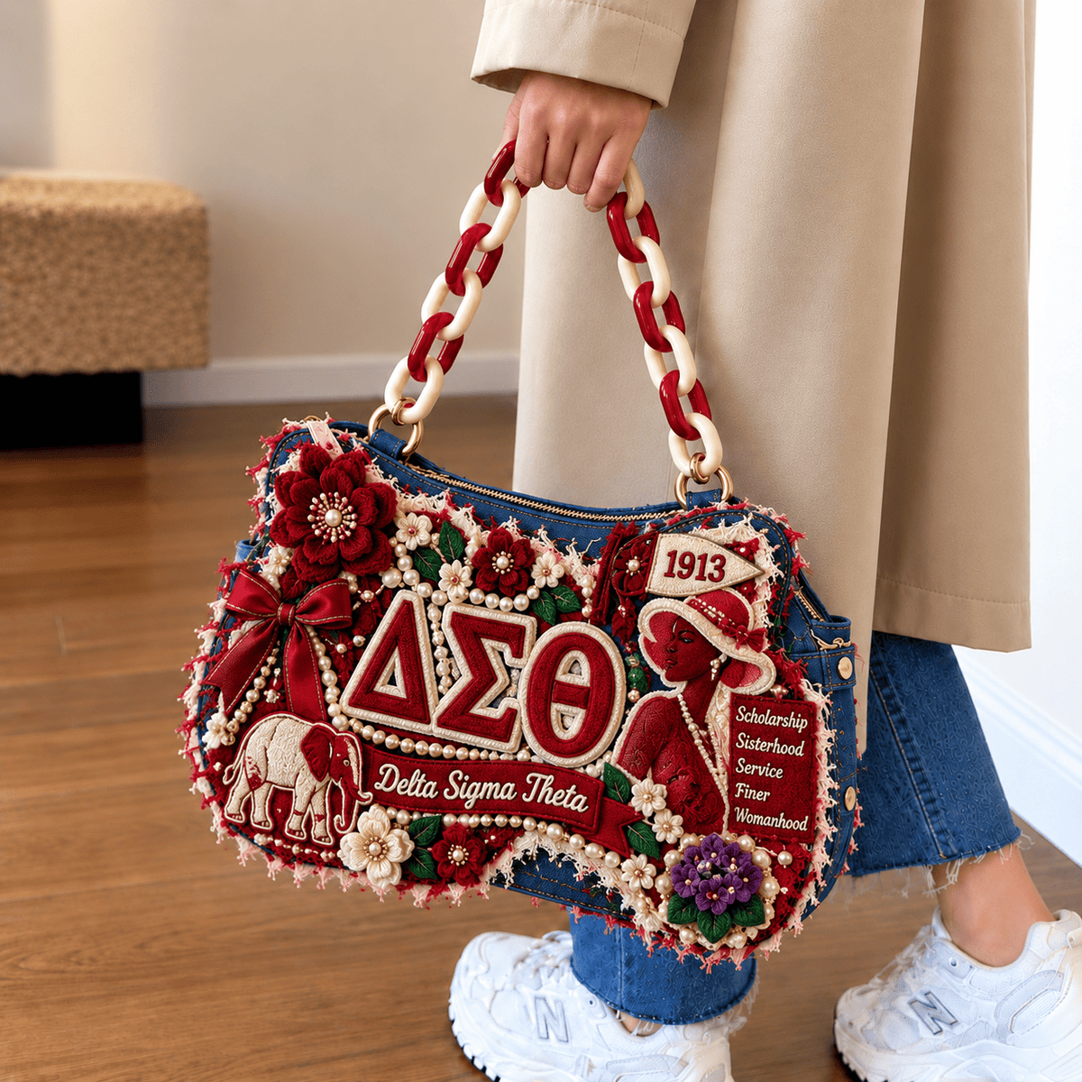DST Sculptural Embroidered Denim Handbag NTKO